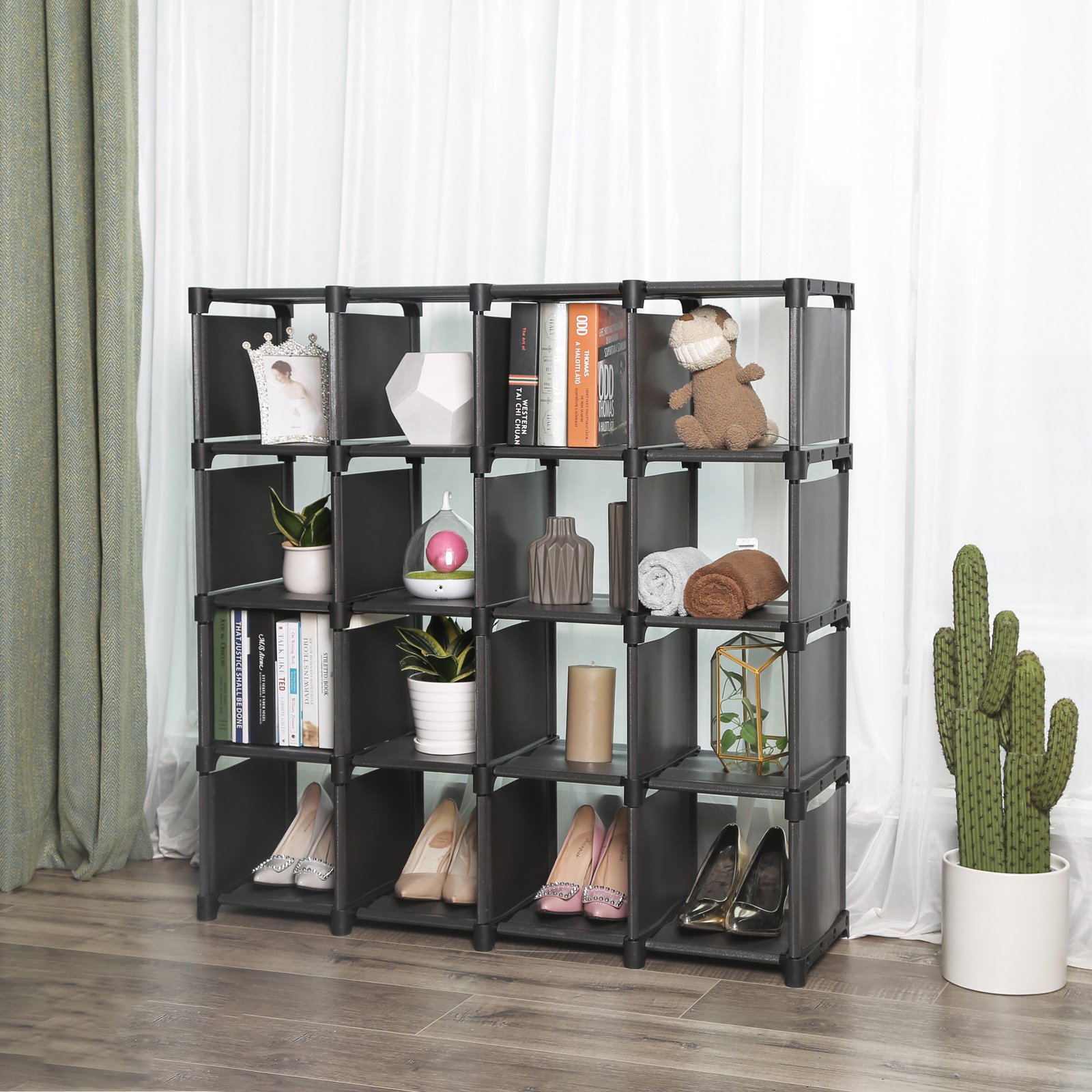 SONGMICS 16 Cube Shoe, DIY Modular Storage Shelves Bookshelf Toy Rack, Display Closet