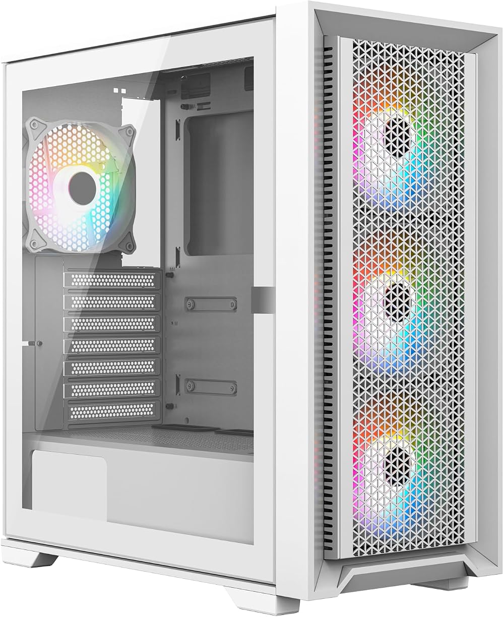 ionz KZ22 V2 PC Gaming Case ATX Hinged Tempered Glass White 4 ARGB Fans