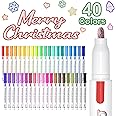 Shuttle Art Double Line Outline Permanent Markers, 40 Colors Squiggles Shimmer Markers Set, Self Outline Metallic Marker Pens for Art, Drawing, Doodling, Card Making, Christmas Card, DIY Crafts