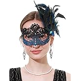 LA CARRIE Lace Feather Masquerade Face Mask for Women Venetian Mardi Gras Mask for Halloween Party Costumes