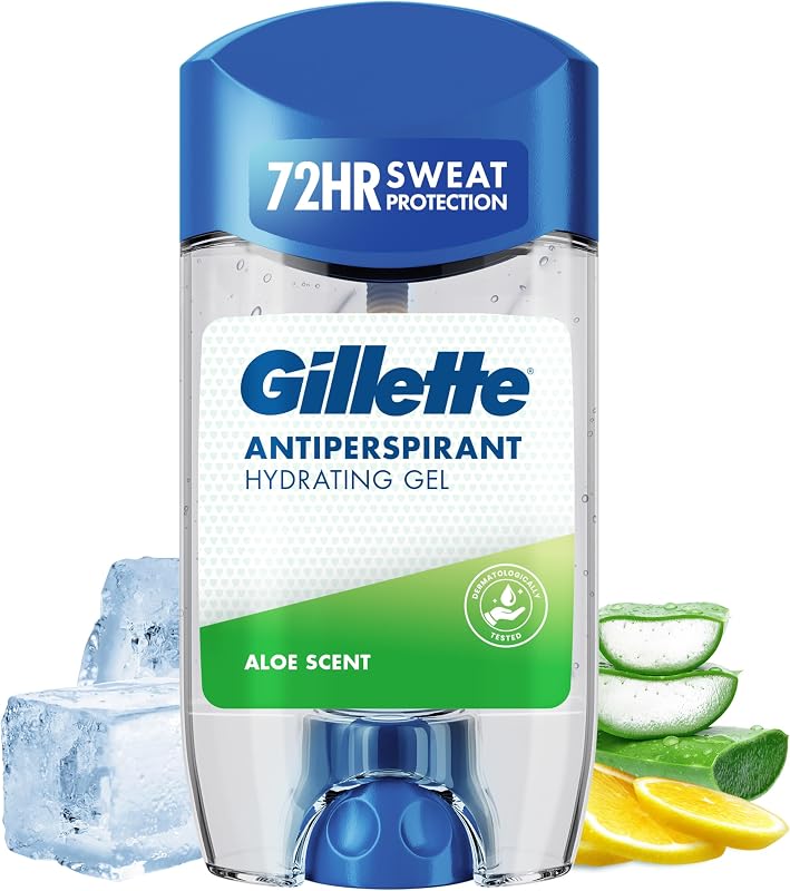 Gel desodorante antitranspirante gillette hydra aloe para homens, 70 ml x 6
