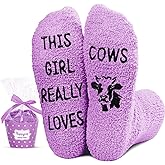HAPPYPOP Novelty Animal Gifts for Women - Fuzzy Cow Horse Pig Duck Socks for Animal Lovers