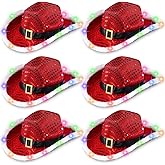Chuarry 6 Pieces Light Up Santa Claus Cowboy Hats Set, LED Christmas Cowgirl Hat, Red and White Cowboy Hats, Classic, Colored Lights