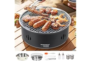 Puraville 12.5-Inch Charcoal BBQ Grill, Portable Small Camping Grill, Tabletop Korean Barbecue Grill for Home Party and Outdoor Backyard Cooking, Black