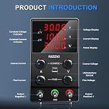 RUZIZAO 30V 10A DC Power Supply Variable CV/CC 4-Digit LED Display USB Port view 2