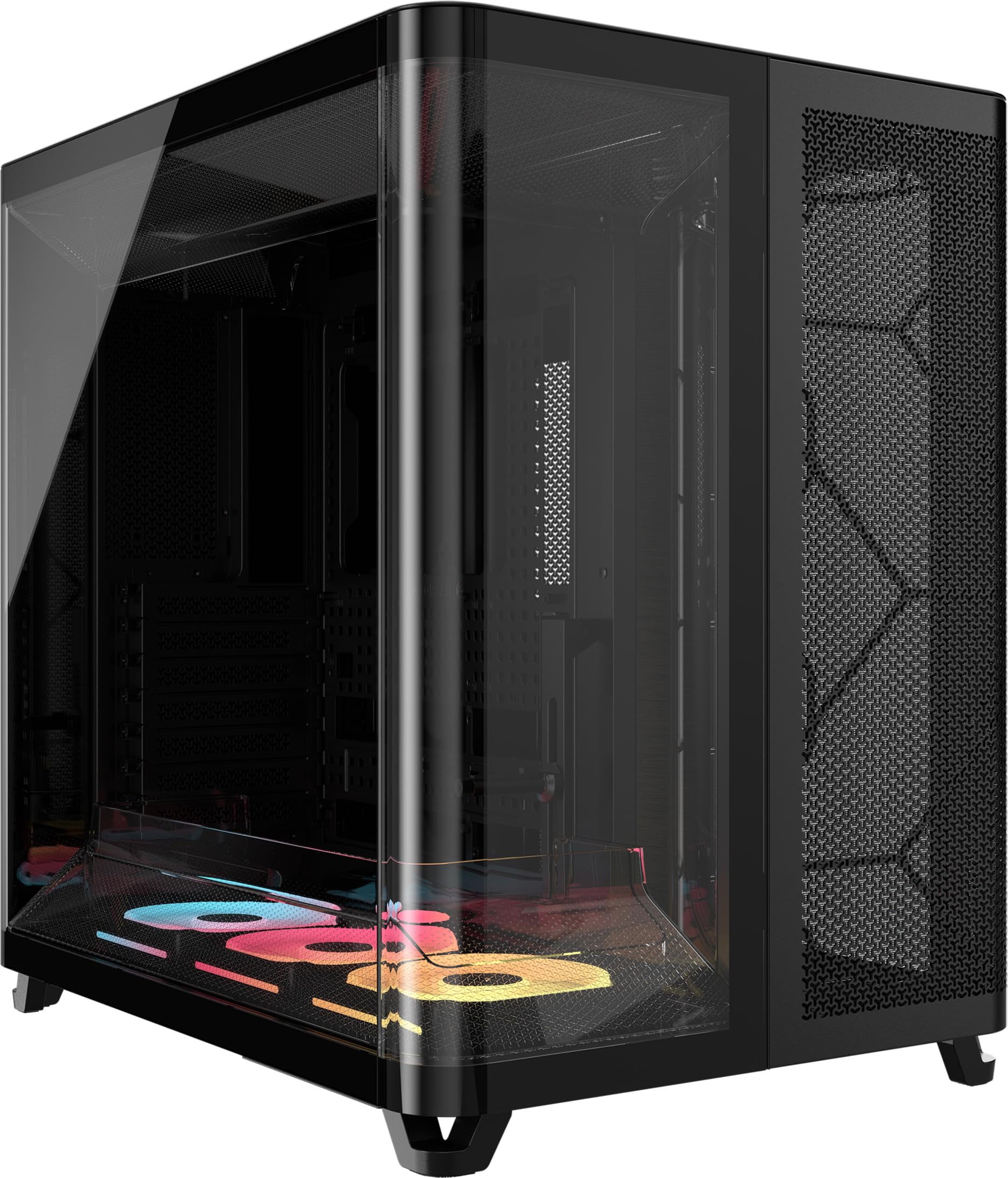 CORSAIR AIR 5400 LX-R RGB iCUE LINK Dreifach-Kammer-Mid-Tower PC-Gehäuse – 3X Vorinstallierte Reverse-Rotor LX-R RGB-Lüfter, Luftkanäle für Starke Kühlung, Reverse Motherboard-Unterstützung – Schwarz
