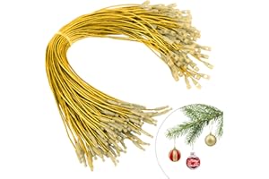 STPIYFZU Christmas Ornament Hangers String, 100 Pcs PreCut Ornament Hook for Christmas Trees, Ornament String Gold, Safe Ornament Ribbon Hangers for Xmas Holiday Party Hanging Decorations with Snap Fastener