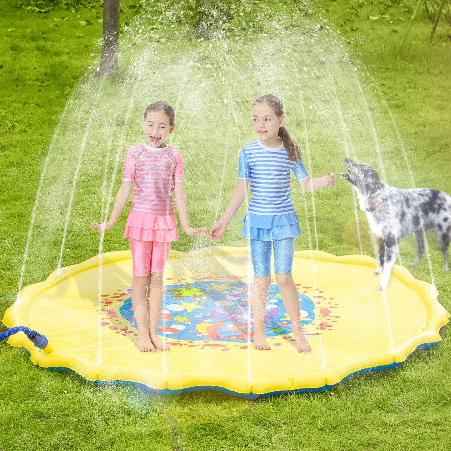 June Fox Splash Pad 68" Kid Sprinkler Toy for Children Infants Toddlers, Boys, Girls - Perfect Inflatable Outdoor Splash Mats