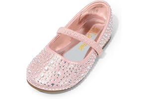 DREAM PAIRS Girls Mary Jane Rhinestone Dress Shoes Slip On Ballet Toddler Flats for Party, Wedding, Christmas