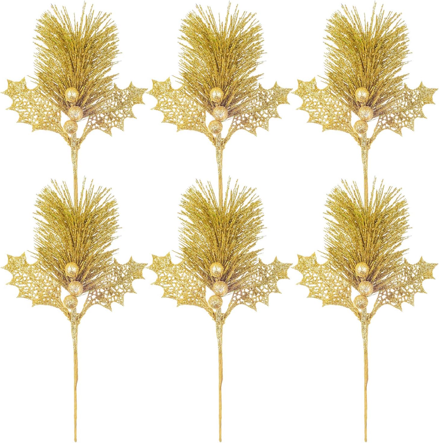 Atiflr 6 Pack Gold Christmas Picks,11.5 Inch Artificial