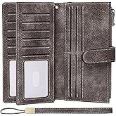 XINNSTAR Womens Wallet RFID Blocking Large Capacity Credit Card Holder Long Purses for Women with Wristlet Pocket ID Window