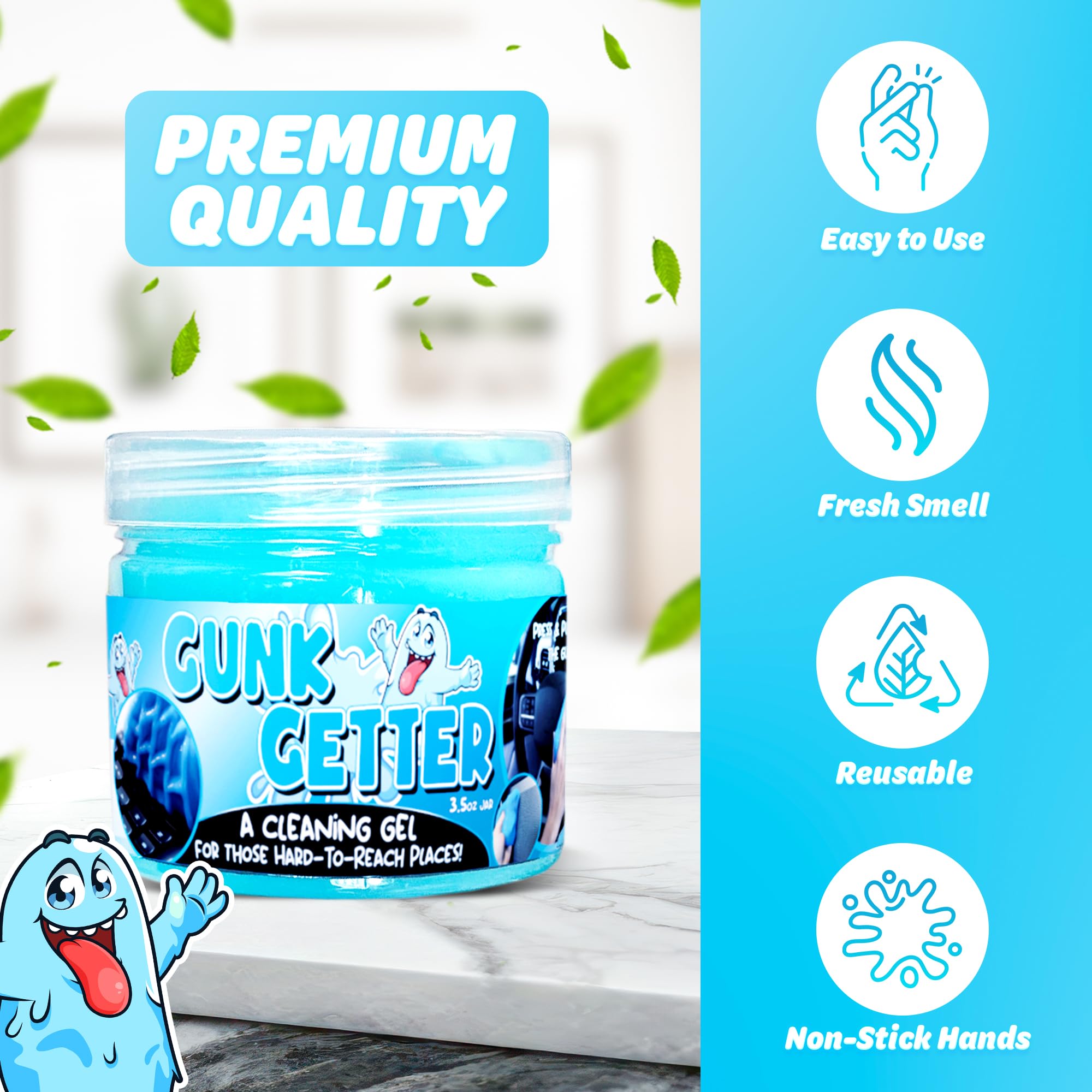PeerBasics Gunk Getter, Cleaning Gel for Those Hard to Reach Places, Automotive Cup Holder Electronic Keyboard Office, Slime Gel Cleaner Dust Crumb Removal (Jar, Blue, 3.5oz)