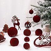Ouddy Decor 36 Pcs Velvet Christmas Tree Ornaments Set, Burgundy Christmas Ball Ornaments for Xmas Tree Mantle Stairs Holiday Decor, Burgundy