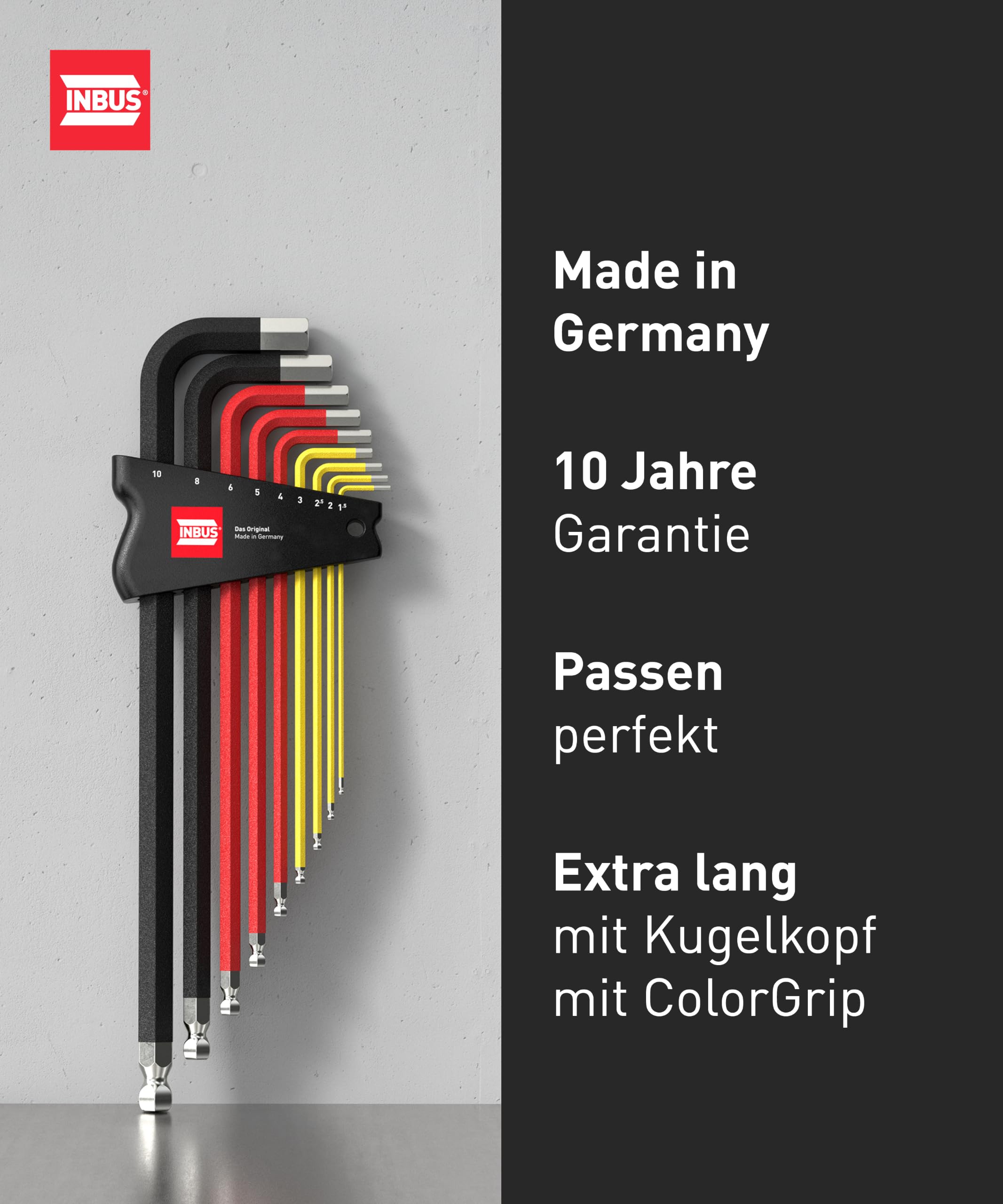 INBUS® 75558 DEUTSCHLAND Set 9tlg, 1.5–10mm, mit ColorGrip & Kugelkopf 2