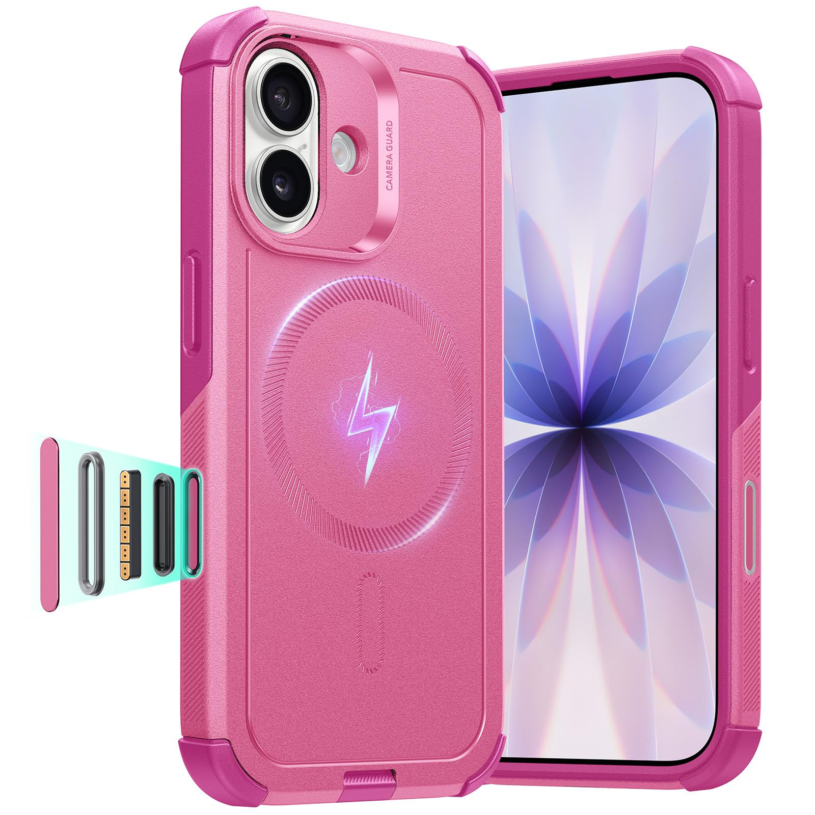 Photo 1 of ESR for iPhone 17 Case, 7X Military-Grade Drop Protection with Camera Control Button, Shock-Absorbing Phone Rugged Cover, Compatible with MagSafe Accessories, Magnetic Cyber Series, Pink