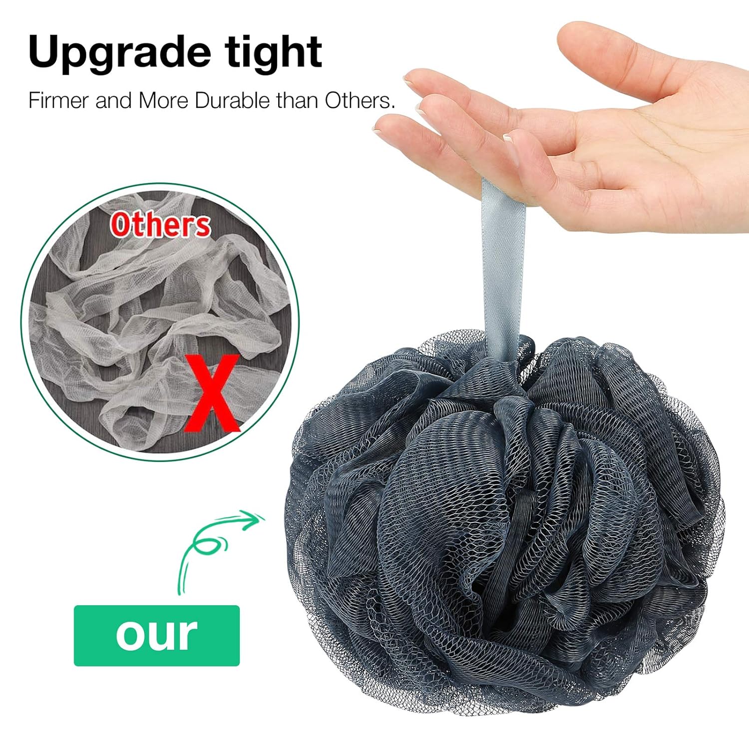 DadyMart Bath Shower Loofah Sponge 60g Bath Mesh Pouf Shower Ball Body Scrubber Exfoliating Bath Sponge for Women and Men, Set of 4, Drak Grey-Pink-Grey-White: Beauty