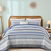 Dintszyayue King Size Quilts Blue, 3 Pieces Boho Striped Bedspread Bedding for King Size Bed, Soft Lightweight Microfiber Bohemian Coverlet Set for All Season Quilts with 2 Pillowcases