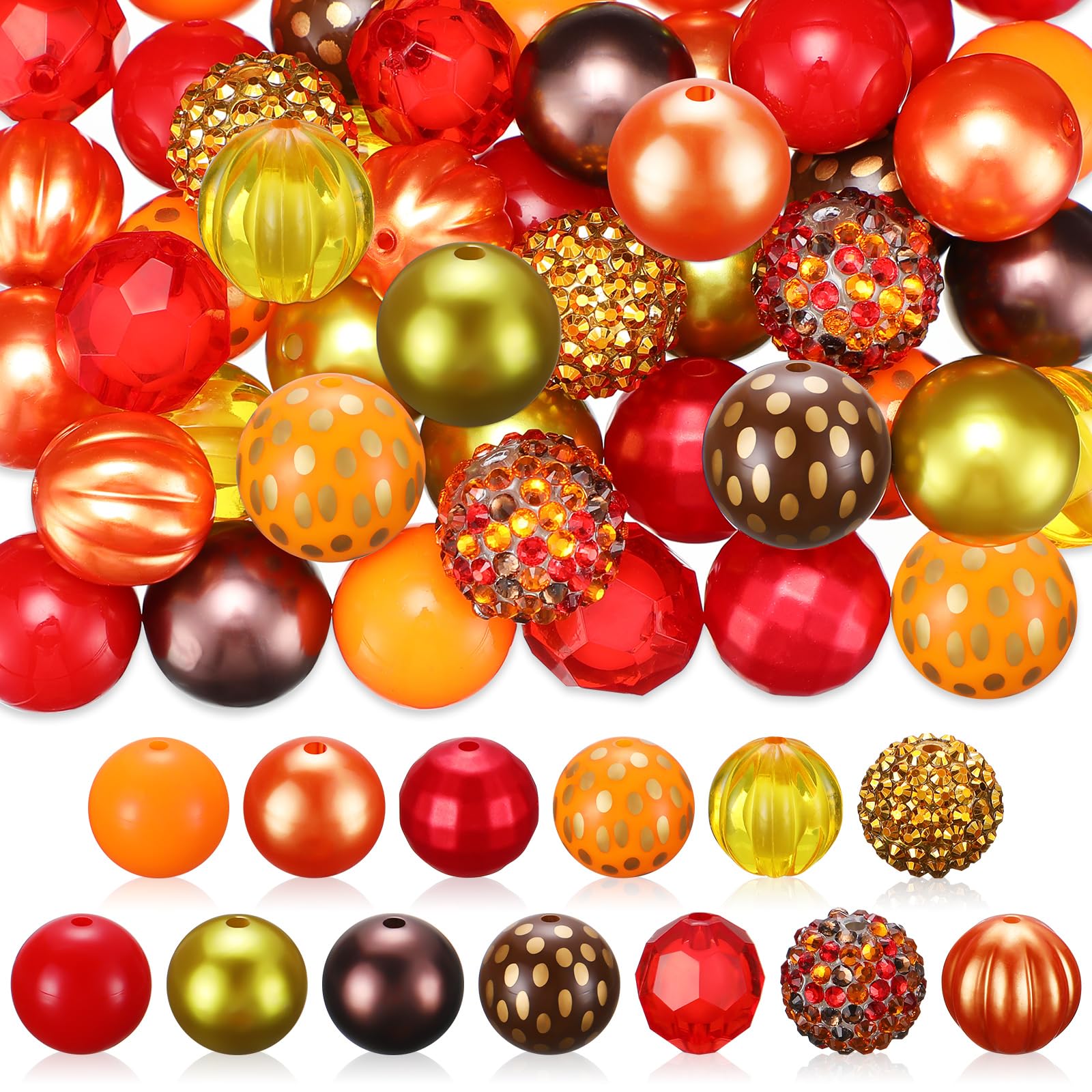 Photo 1 of Sintuff 50 Pcs Fall Bubblegum Beads for Jewelry Making Thanksgiving Autumn Red Orange 20 mm Acrylic Plastic Gumball Beads Bulk for Thanksgiving DIY Bracelets Necklaces Earrings and Crafts Supplies