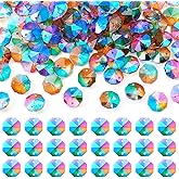 BB Beadthoven 90pcs Half Green Octagon Glass Suncatcher Beads, 2-Hole, AB Prisms, Hanging Crystals, Chandelier Parts, DIY Lamp Pendant Replacements, 18mm