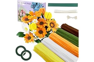 SUZURANA 400 Pcs Pipe Cleaners Craft,5 Assorted Colors Pipe Cleaners Bulk, Chenille Stems for DIY Flower Making Kit with Floral Wires, Gardening Tape,Stamen& Ribbon (Sunflowers)