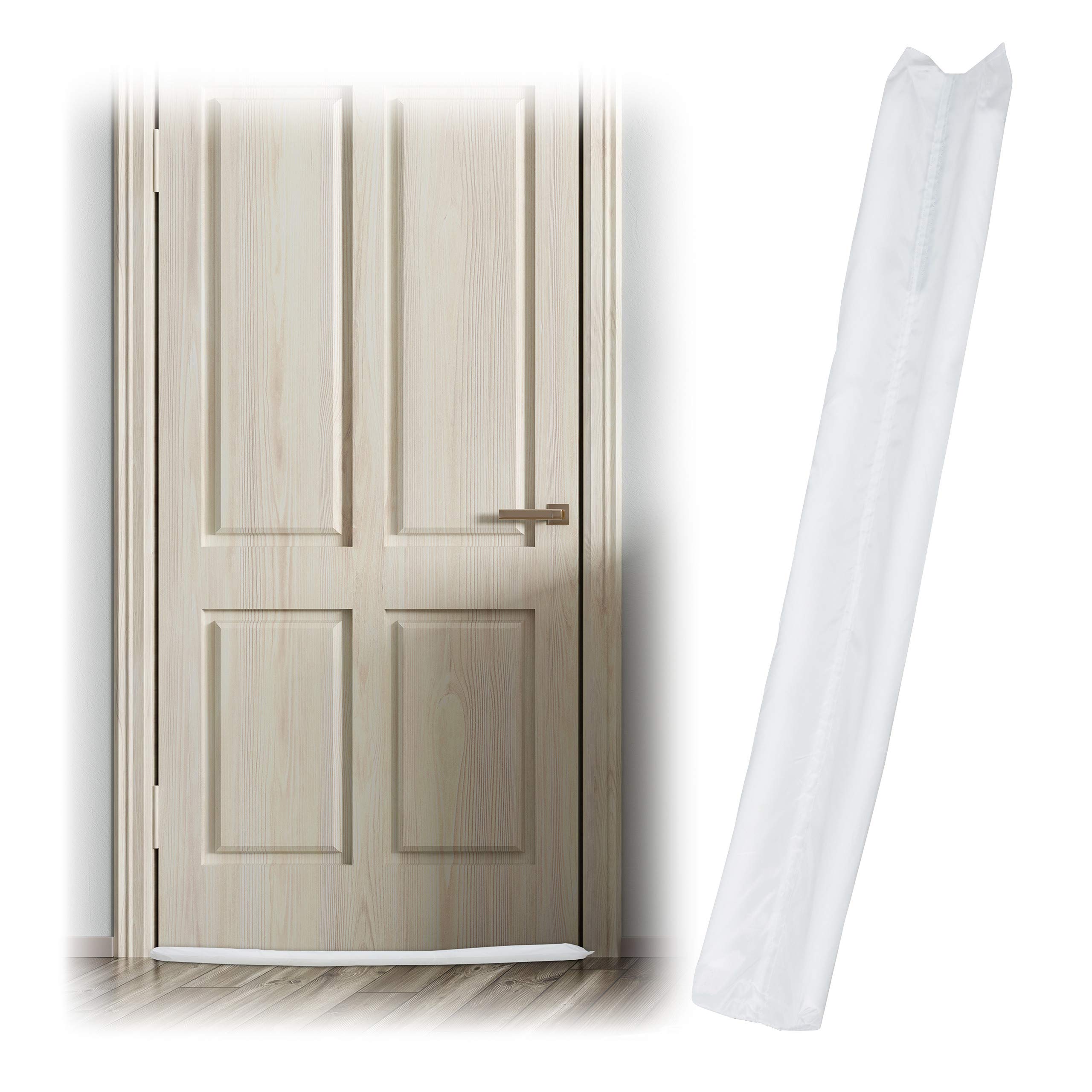 Relaxdays Draught Excluder for Doors, Two-Sided, Draft & Cold Blocker, Fabric, 90 cm Long, White, Polyester, One Item