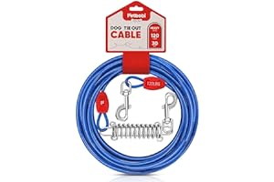 Petbobi Dog Tie-Out Cable 30ft -Heavy Duty Dog Lead Up to 120 lbs, Outdoor Leash Metal Cable with Shock Spring 360° Swivel Clips, for Yard Camping, Fit Small Medium Large Pets, Blue