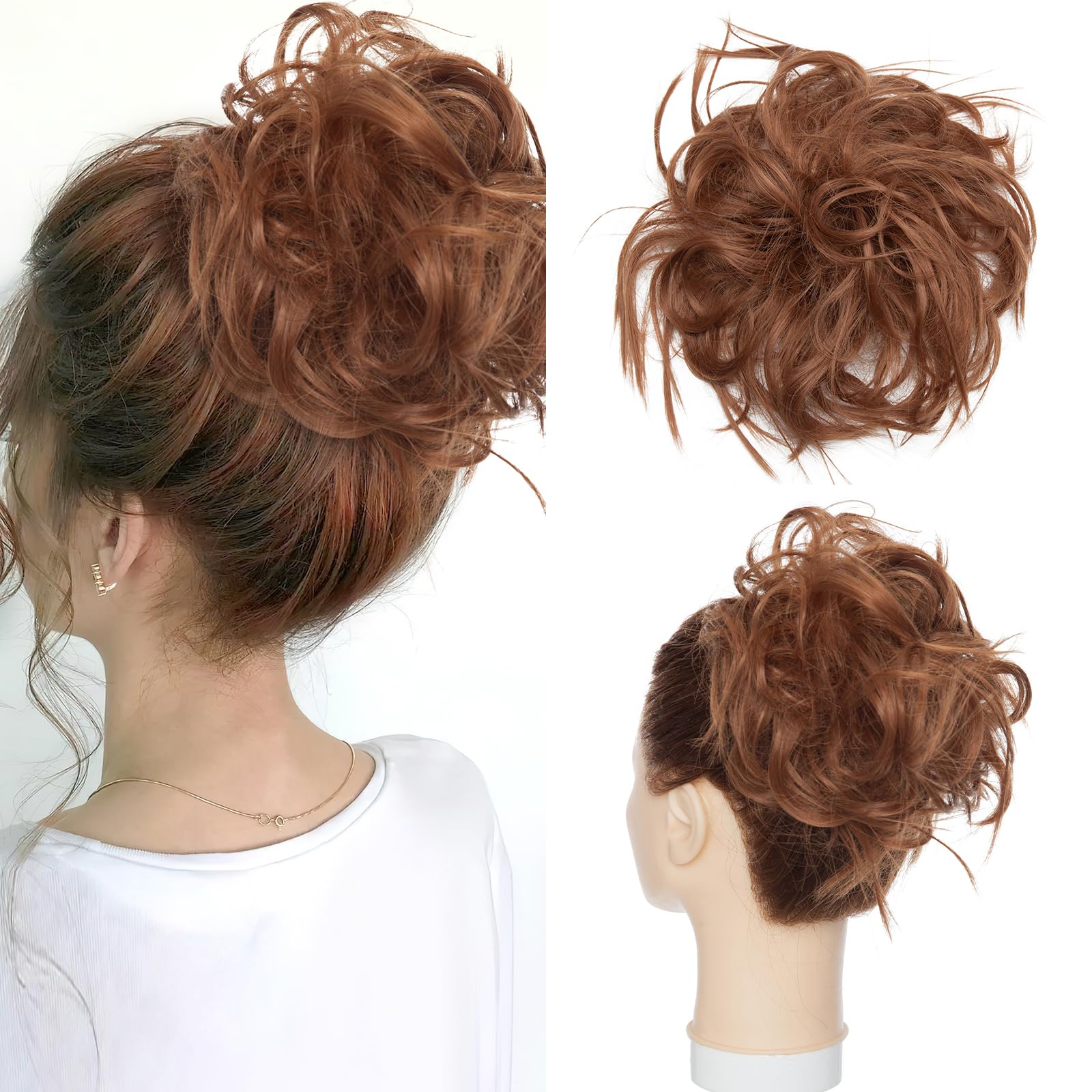 Fashion Tousled Hair Extensions Hairpiece Scrunchie Straight Elastic updo Scrunchy BUN Brown Blonde Instant Ponytail wig Hairdo Light Auburn