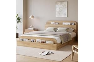 Garvee Queen Size Wooden Platform Bed with Storage Headboard & Footboard, Sturdy Slats Support, No Box Spring Needed, Low-Pro