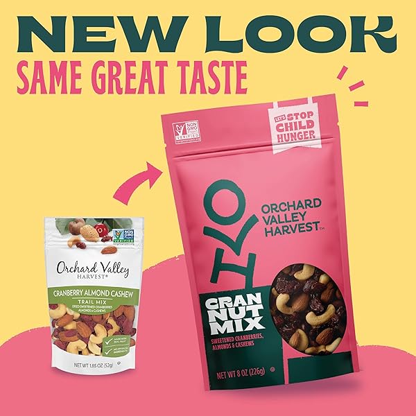 ORCHARD VALLEY HARVEST CRAN NUT TRAIL MIX, 1OZ NAGS (PACK OF 8), SWEETENED CRANBERRIES, ALMONDS, CASHEWS, GLUTEN FREE, TRAIL MIX INDIVIDUAL PACKS, SNACKS FOR ADULTS, 4G PLANT BASED PROTEIN PER SERVING