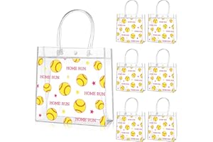 Aliceset 20 Pcs Softball Clear Gift Bag with Handles Plastic Soft Ball Goodie Sport Theme Party Favor Team Treat Bag for Birthday Team Snack, 8 x 8 x 3.15''