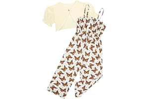Evensu Toddler Girl Sleeveless Jumpsuits 2 Piece Outfits Ruffle Short Sleeve Cardigan Romper Set for 3-7 Years