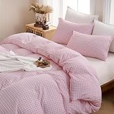 YHJWW Pink Gingham Duvet Cover Bedding Set Prewashed Extra Soft Comfy Breathable 3 Piece Plaid Checkered Grid Comforter Cover Set Cute Aesthetic (Full 80"x90", No Comforter)
