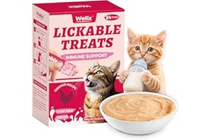 Wellix Squeezable Lickable Cat Treats Healthy - Grain-Free Chicken&Goat Milk Flavor Kitten Snacks (24 Count) - Soft Cats Treats for Immune Support&Promote Digestion