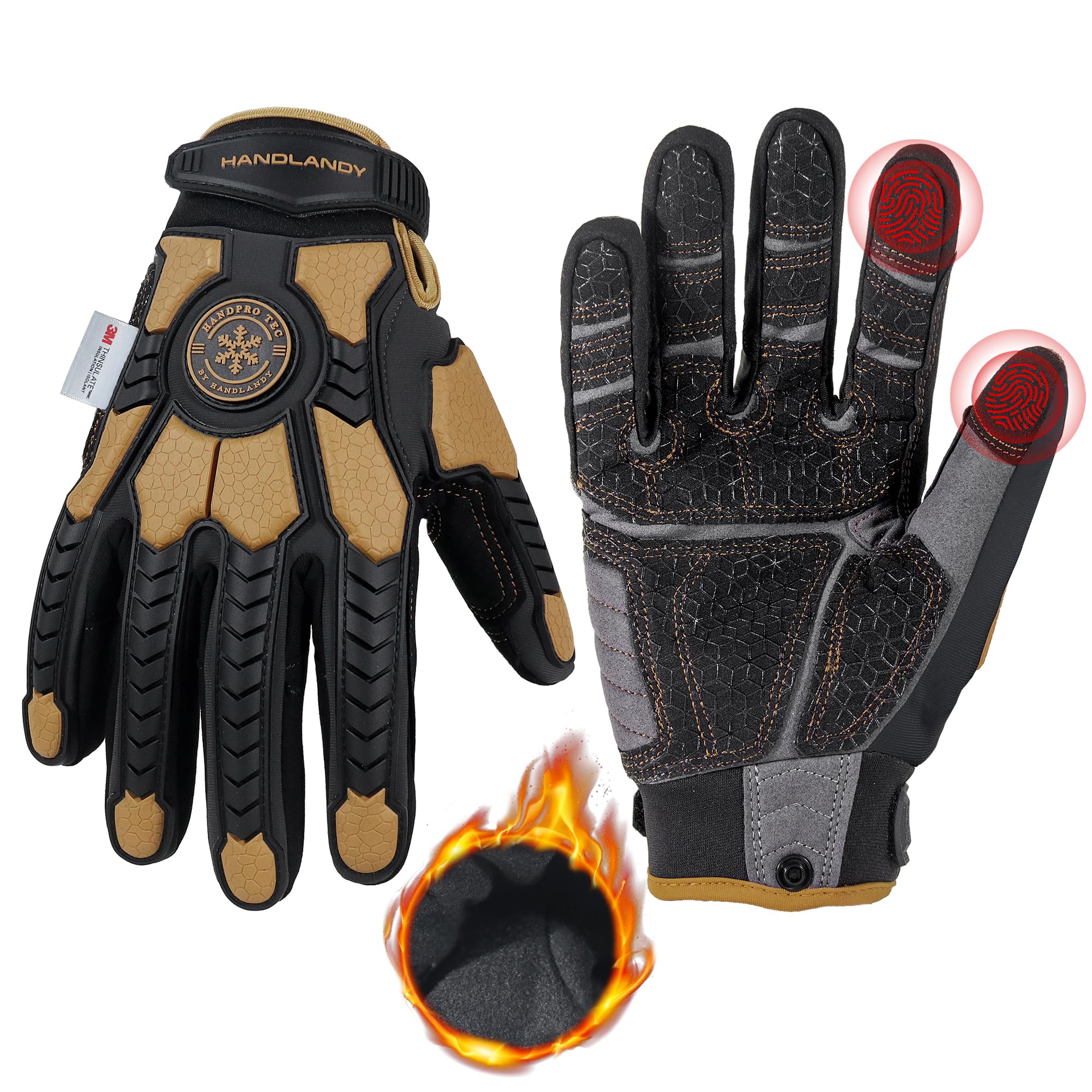 HANDLANDY Winter Water Resistant Work Gloves for Men, Padded Thermal Insulated Heavy Duty Impact Glove for Cold Weather (Coffee-insulated, M) — image 1