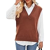 Zontroldy Women's 2025 Lightweight V-Neck Knit Sweater Vest Sleeveless Ribbed Casual Tank Top Spring Business Casual Pullover