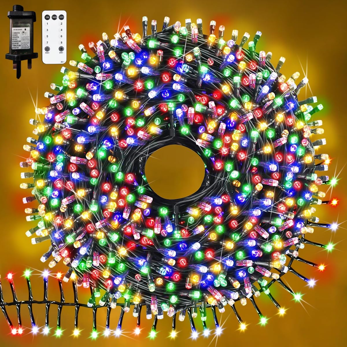 Neonawall Christmas Cluster String Lights - 1000LED Plug-in Fairy Lights with 8 Modes Remote - Waterproof Tree Light for Outdoor Indoor Decorations — image 1