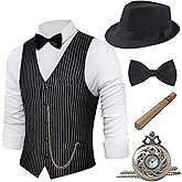 BABEYOND 1920s Mens Gatsby Gangster Vest Costume Accessories Set Fedora Hat