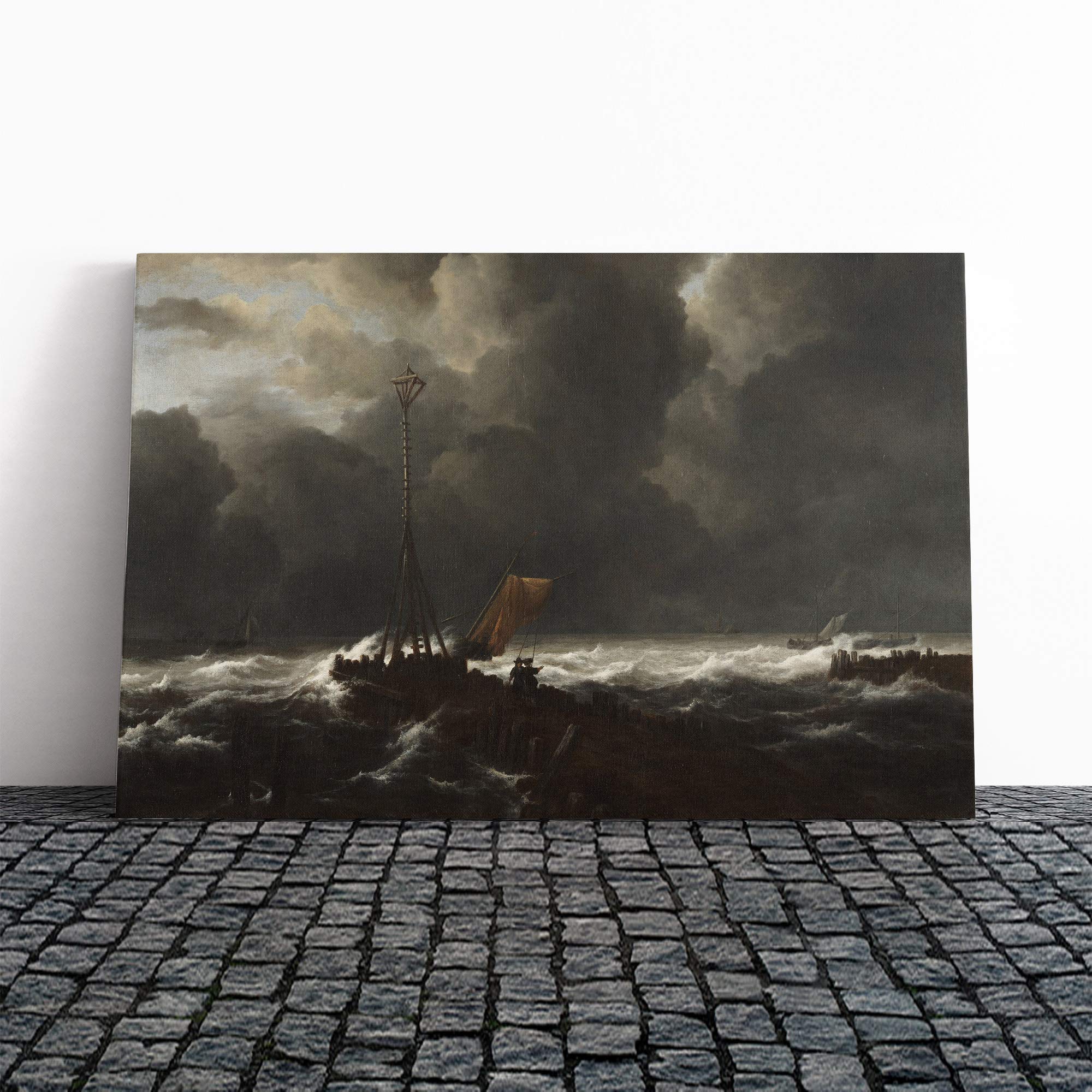 Jacob Ruisdael Rough Sea at a Jetty Canvas Print | Gallery Wrapped 30mm Frame Wall Art | 20x14 inches | Ready to Hang | Modern Seascape Picture | Living Room Bedroom Lounge Office