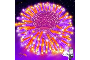 VIVIDEAL 200 LED Halloween Lights Outdoor, 66ft Halloweem String Lights Indoor Clear Wire 8 Modes Waterproof Plug in Twinkle Fairy Lights with Timer Memory for Room Tree Party Decorations, Purple&Orange
