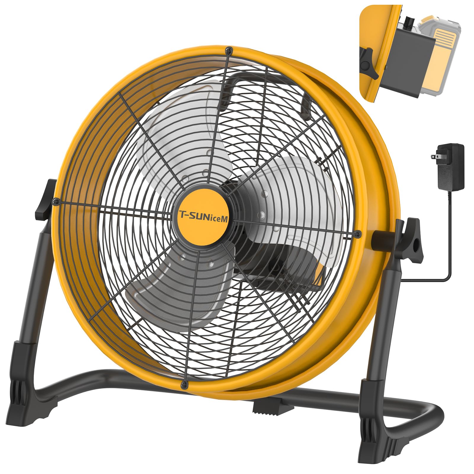 Photo 1 of 12" Battery Operated Floor Fan for Dewalt 20V Max Battery, Portable Fan with AC Adapter and USB Output, Metal Industrial High Velocity, Stepless Speed Cordless Fan for Jobsite Garage Camping Emergency