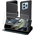 Aiziki for Blackview Wave 8/Wave 8C/OSCAL Flat 2 Wallet Case with Screen Protector Tempered Glass, with Credit Holder Card Slots Magnetic Closure Protective Phone Cover for Wave 8 - Black
