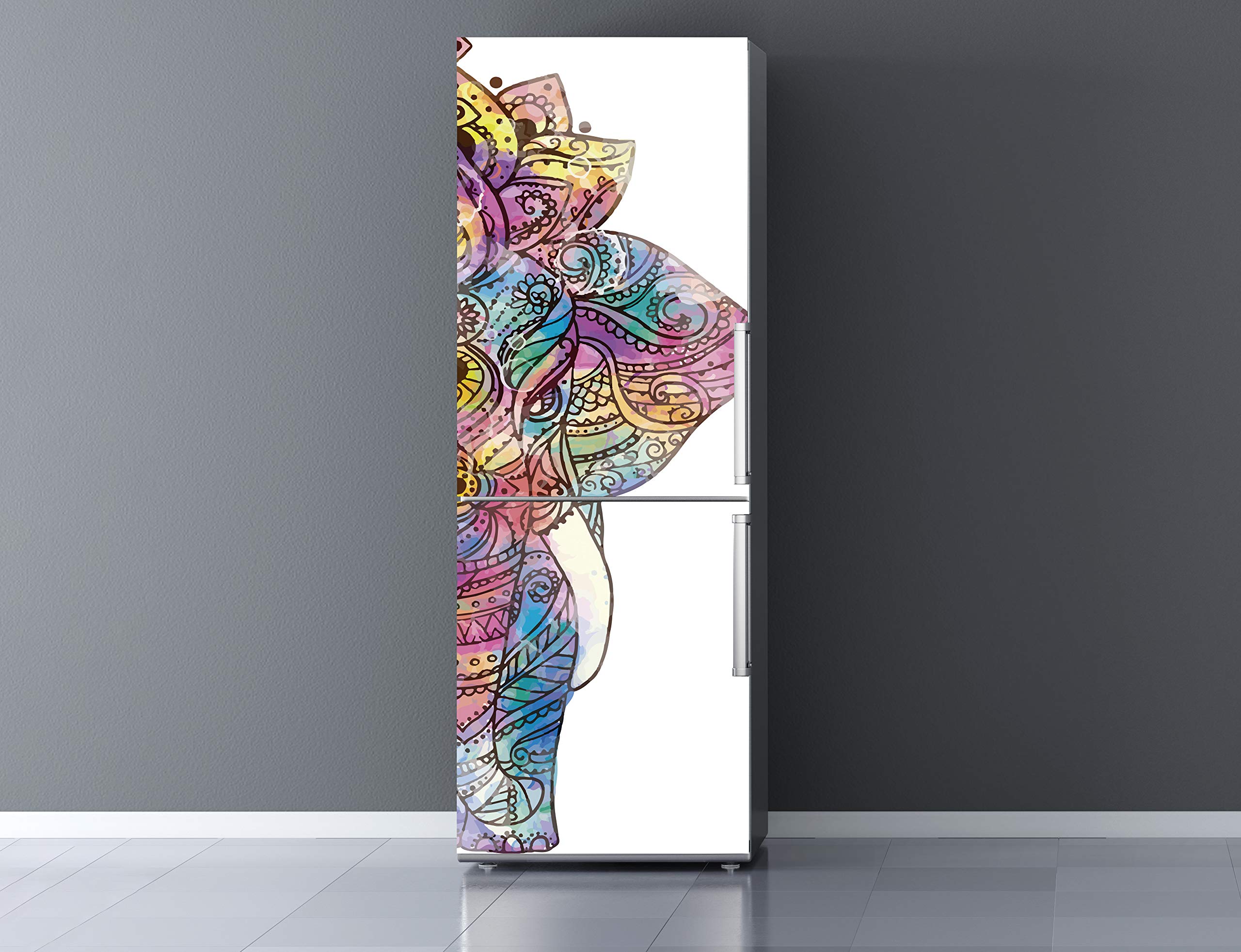 Oedim Mandala Elephant Fridge Vinyl 185 x 70 cm Durable and Easy to Apply Elegant Design Decorative Sticker, Multicoloured