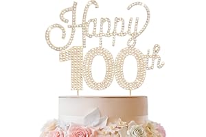 LINGTEER Happy 100th Birthday Gold Rhinestone Cake Topper - Cheers to 100th Birthday 100 Years Old Anniversary Party Cake Centerpieces Topper Decorations Gift Sign.