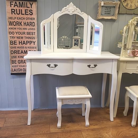 Shabby Chic Weiss Schminktisch Hocker Spiegel Franzosischer Vintage Stil 700 96 49 Amazon De Kuche Haushalt