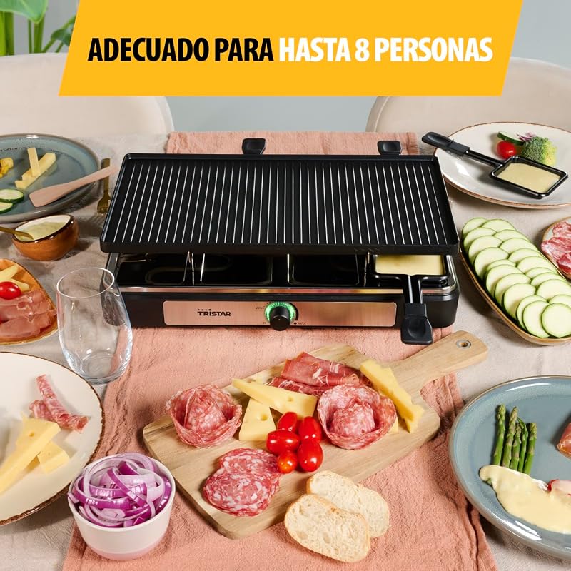 RA-2748 Raclette multifuncional 3 en 1; Raclette, piedra de cocción, grill, plancha/teppanyaki, Para 8 personas con 8 sartenes de raclette incluidas, 1400 W