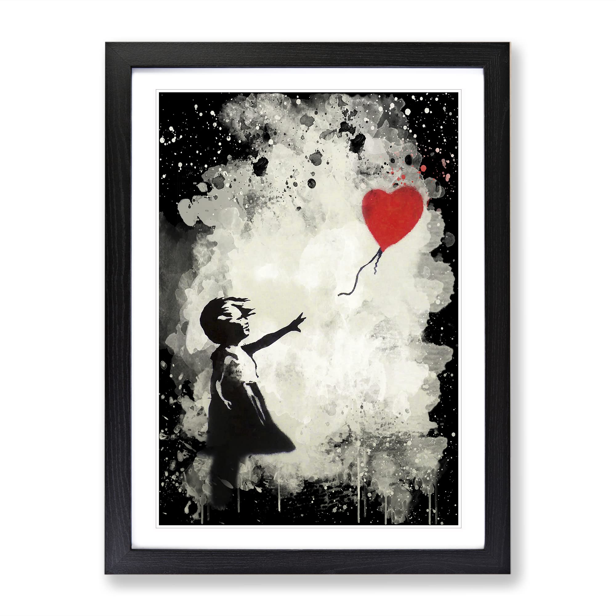Banksy Girl With Balloon Wall Graffiti Art Modern Cb Framed Wall Art Print, Ready to Hang Picture for Living Room Bedroom Home Office Décor, Black A3 (34 x 46 cm)