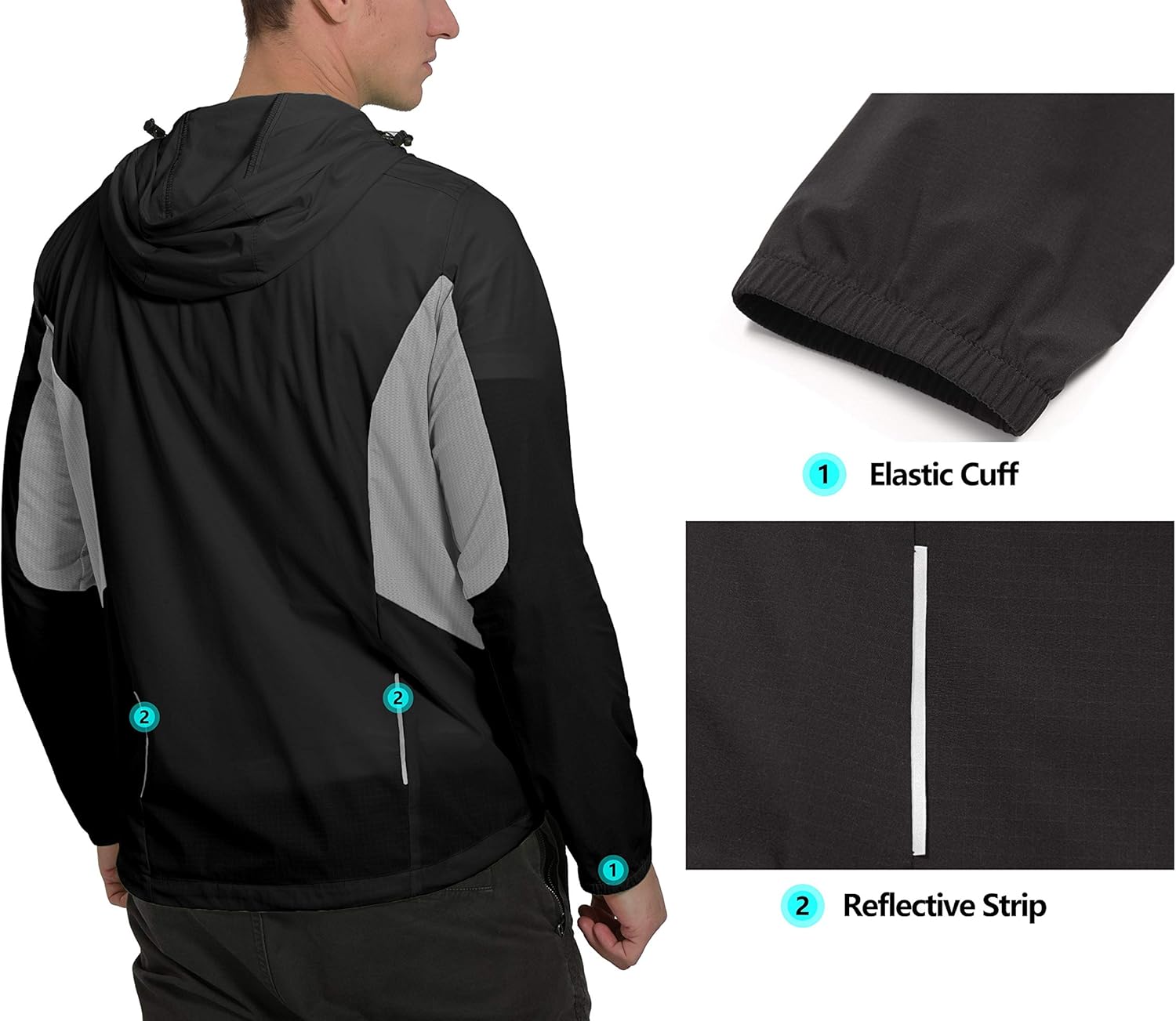 Mapamyumco Men's UPF 50+ Breathable 4-Way Stretch Packable Jacket Light Hooded Running: Clothing