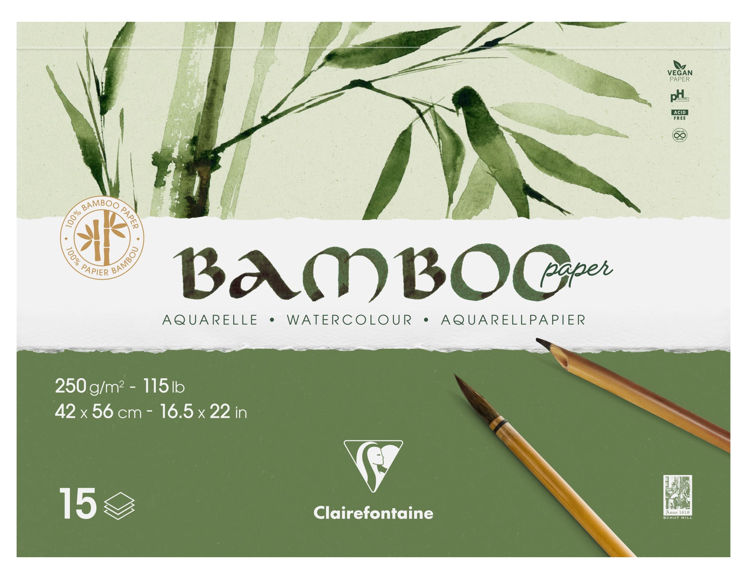 Clairefontaine 975916C - Bloc collé 15F Bambou 250g 42x56cm