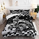 XYNHML Cool Motocross Rider Comforter 3Pcs Twin Racing Dirt Bike Bedding Set for Kids Teens Boys Girls Adults Extreme Sports Motorcycle Racer Grid Quilt Bed Decor with 1 Comforter and 2 Pillowcases