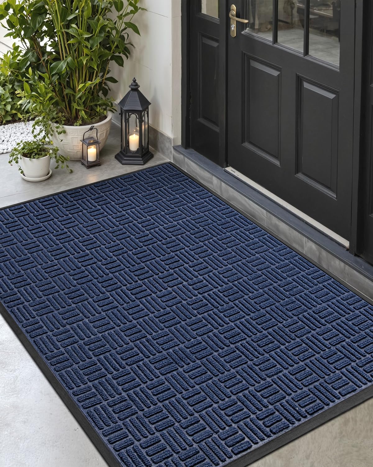 DEXI Front Door Mat Outside Entrance, 2x4 ft Rubber Entry Doormat Heavy Duty, Welcome Mats Non Slip for Inside House Floor Entryway Double Doors Exterior Patio, Maze Blue